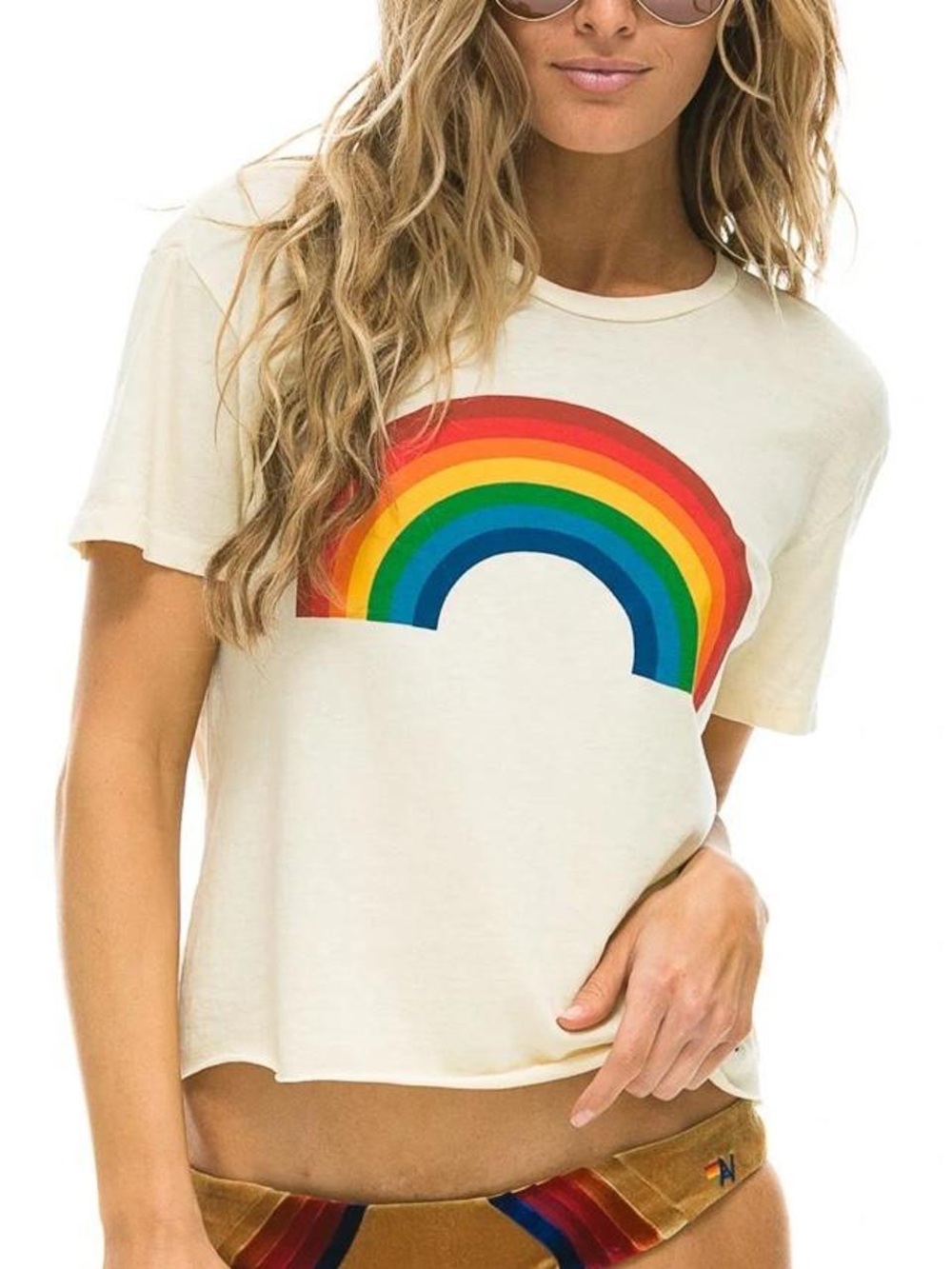 Aviator Nation Big Rainbow 🌈 Boyfriend Tee in Vintage White